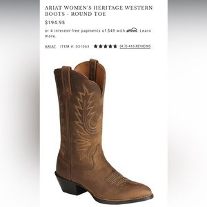 WORN ONCE !!! ARIAT WOMEN'S HERITAGE WESTERN BOOTS - ROUND TOE